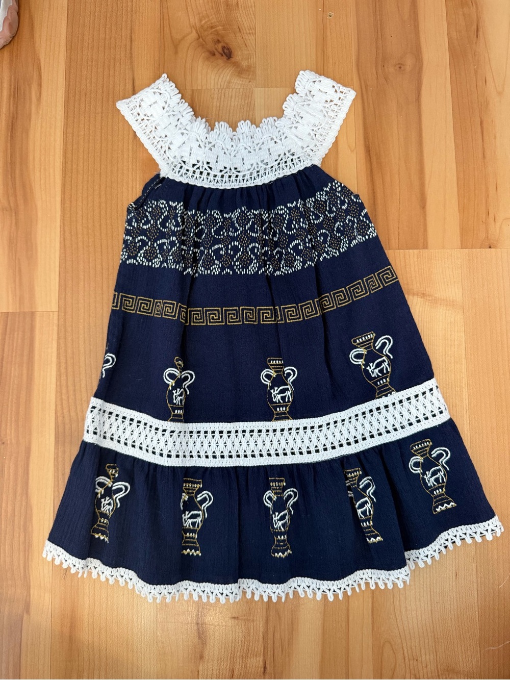 Navy Blue & White Crochet-Trim Sundress